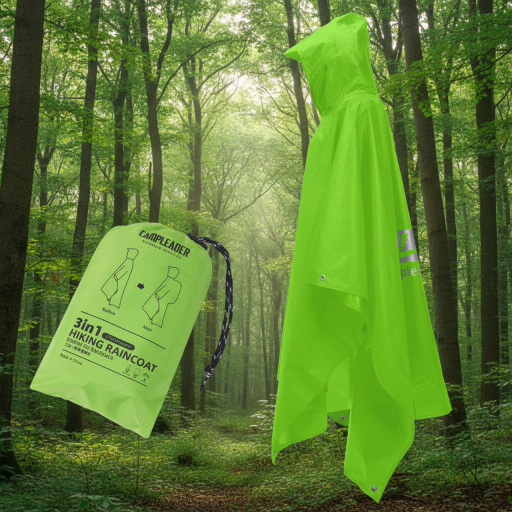 Green raincoat/poncho and packaging