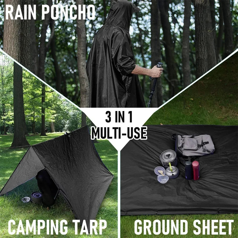 Rain poncho, camping tarp, and ground sheet with multiple uses in a forest setting - offered by the best hiking gear store in New York, The Adirondack Tool Co.