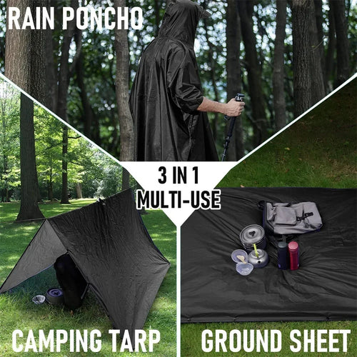 Rain poncho, camping tarp, and ground sheet with multiple uses in a forest setting - offered by the best hiking gear store in New York, The Adirondack Tool Co.
