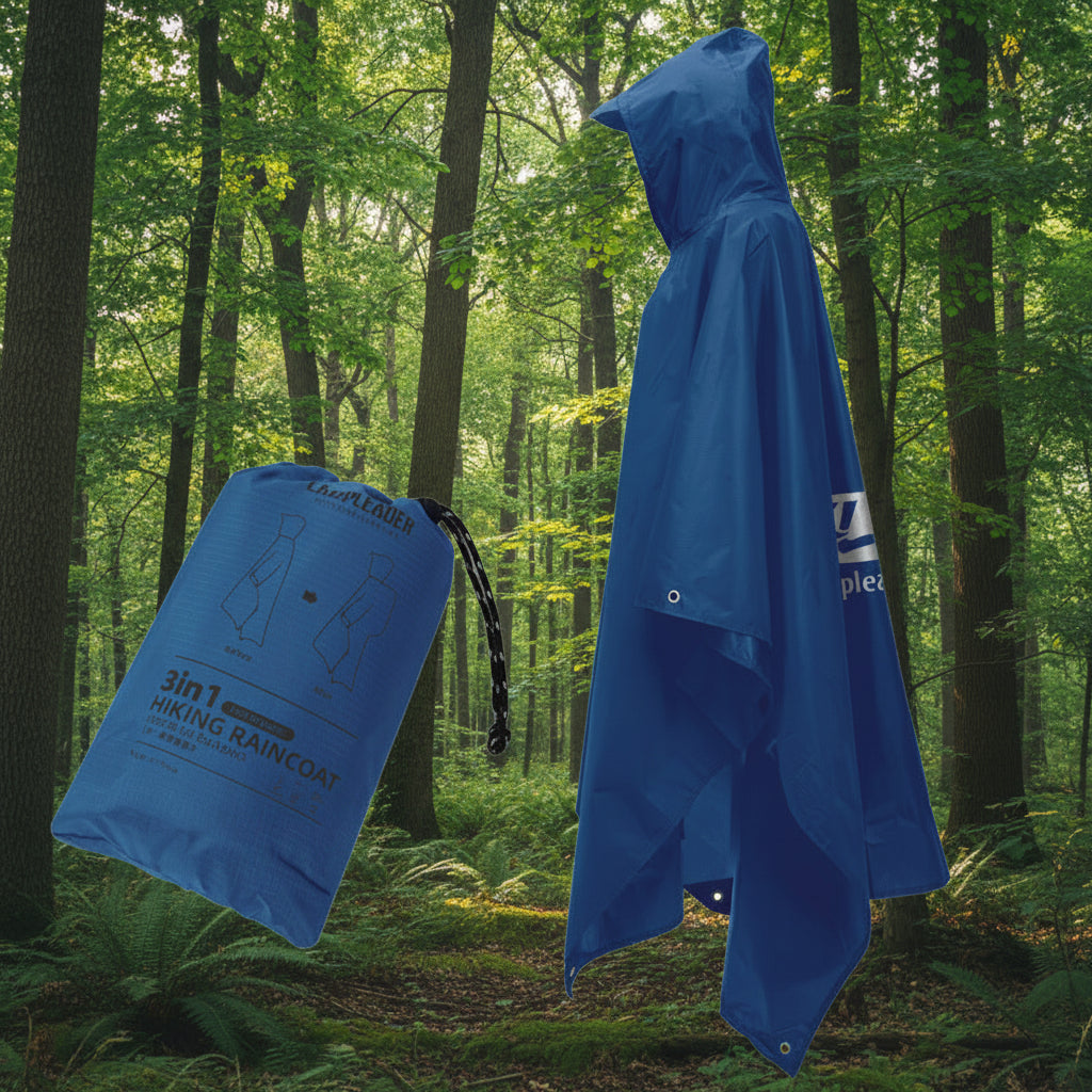 Blue raincoat/poncho with a matching carrying bag