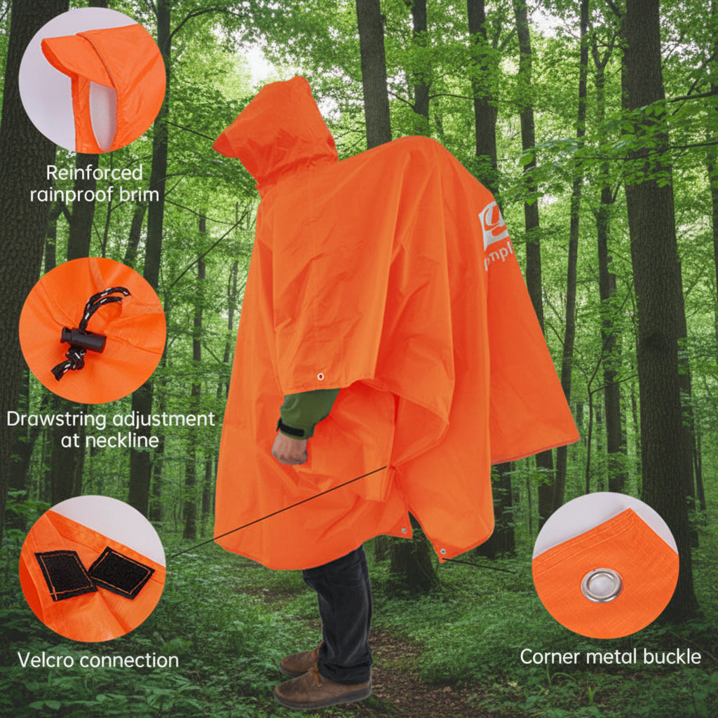 Orange raincoat/poncho with features highlighted