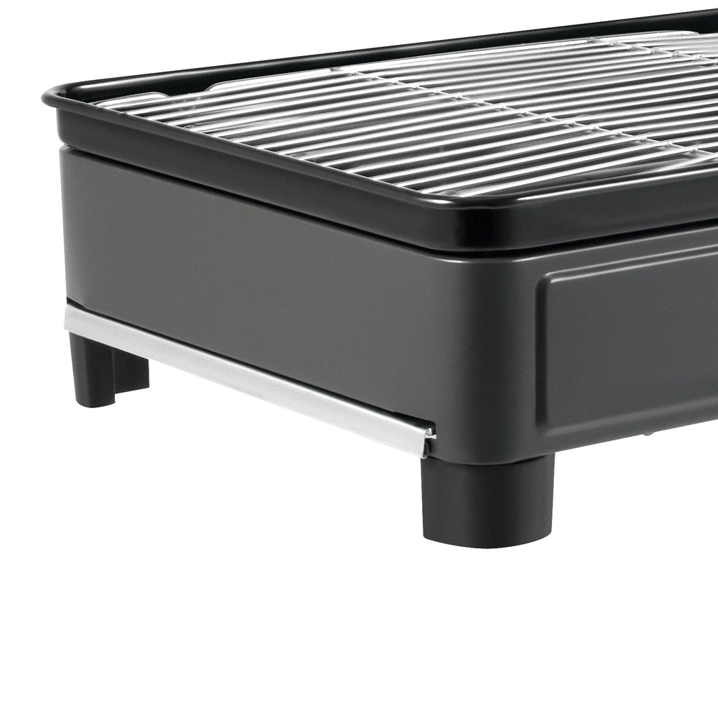 Black metal portable gas-powered grill from the Adirondack Tool Co. on a white background