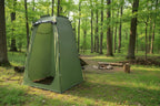 Green privacy tent with black poles and straps on a white background - offered by the best outdoor gear company in New York, The Adirondack Tool Co.