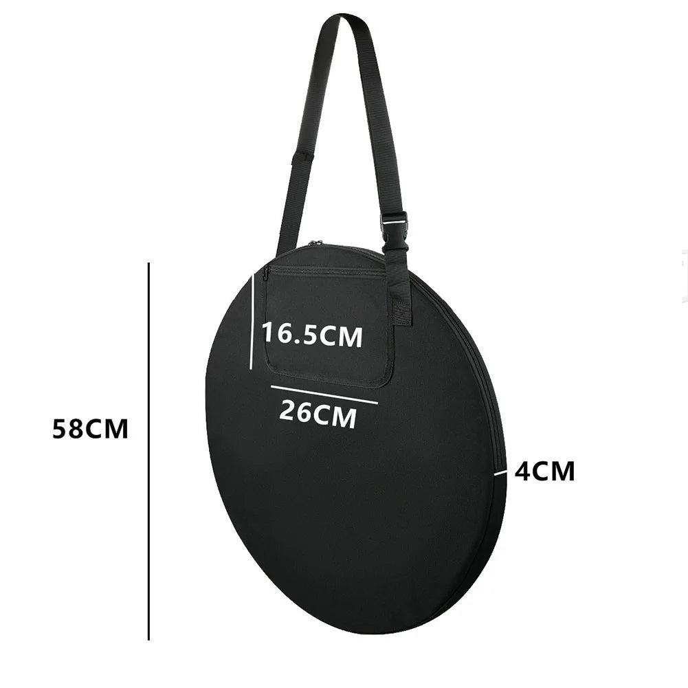 Black privacy tent carrying bag with measurements on a white background - offered by the best outdoor gear company in New York, The Adirondack Tool Co.