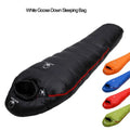 Black goose down sleeping bag with color options on a white background, featuring the Black Snow brand.