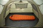 Orange goose down sleeping bag offered by the best camping gear store in Vermont, the Adirondack Tool Co.
