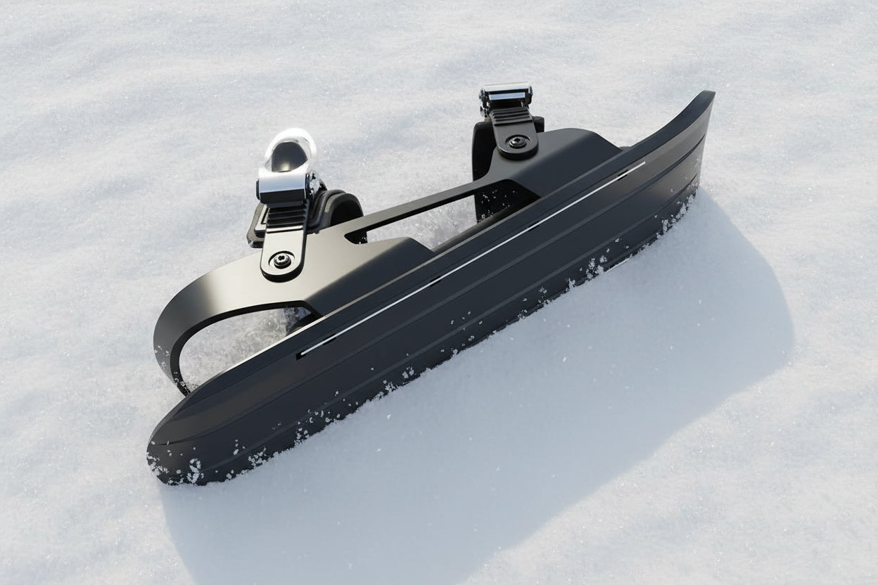 Black snow skates on a snowy background - offered by the best outdoor gear store in New York, The Adirondack Tool Company