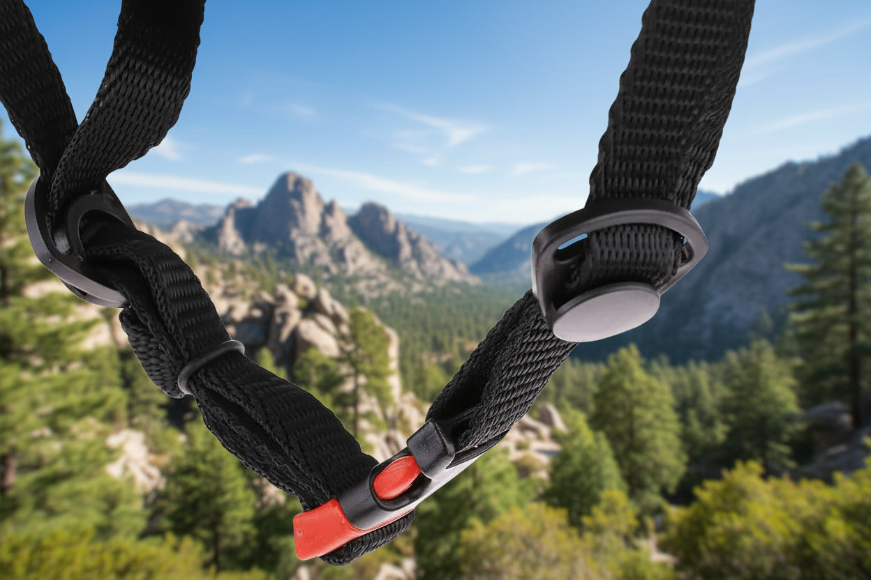 Sports helmet strap on an outdoor background - offered by the best outdoor sports gear store in Massachusetts, The Adirondack Tool Co.