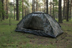 Camouflage tent with dimensions and weight displayed on a white background - offered by the best gear provider in Boston, The Adirondack Tool Co. 