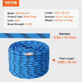 Blue static rope with VEVOR branding and product details on a white background - offered by the best climbing and hiking gear store in New York, The Adirondack Tool Co.