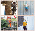 Collage of people using the VEVOR 12.7mm Static Climbing Rope in various applications including tree work, rock climbing, and ice climbing. - offered by the best climbing and hiking gear store in New York, The Adirondack Tool Co.