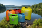 Five waterproof bags in various colors from The Adirondack Tool Company