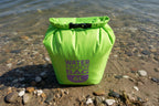 Green waterproof bag with 'Waterproof Bag 24L' text on a white background. Offered by The Adirondack Tool Co.