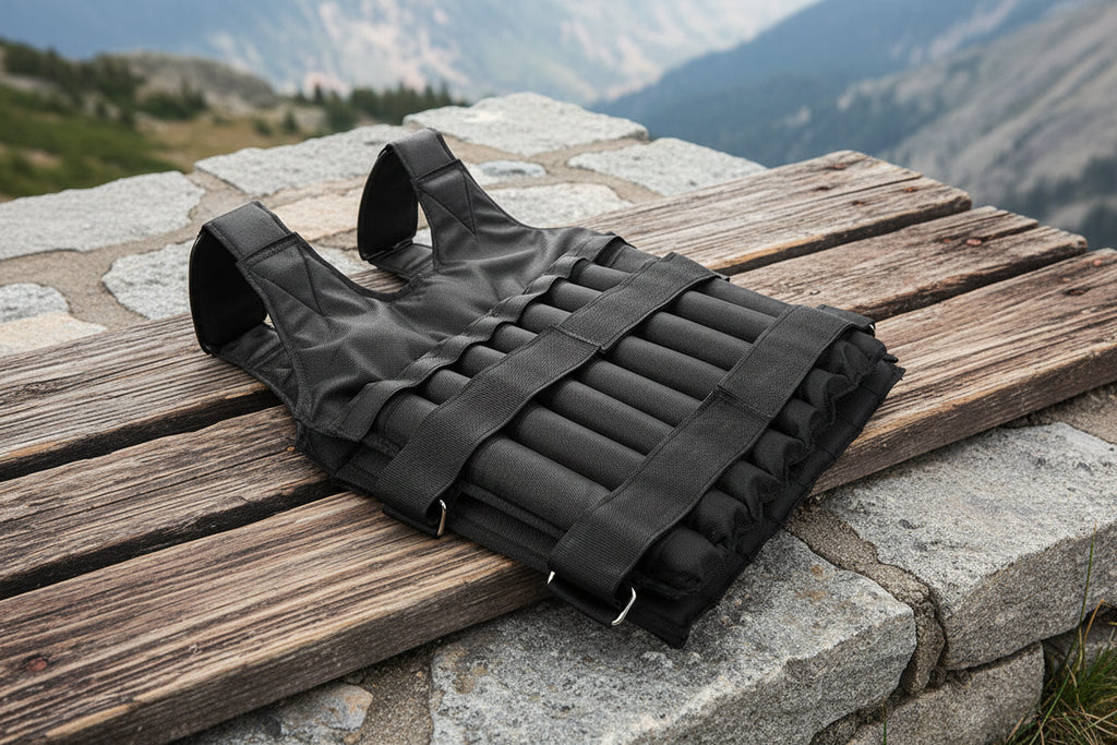 Black weighted vest on a white background - offered by the best hiking store in New York, The Adirondack Tool Company