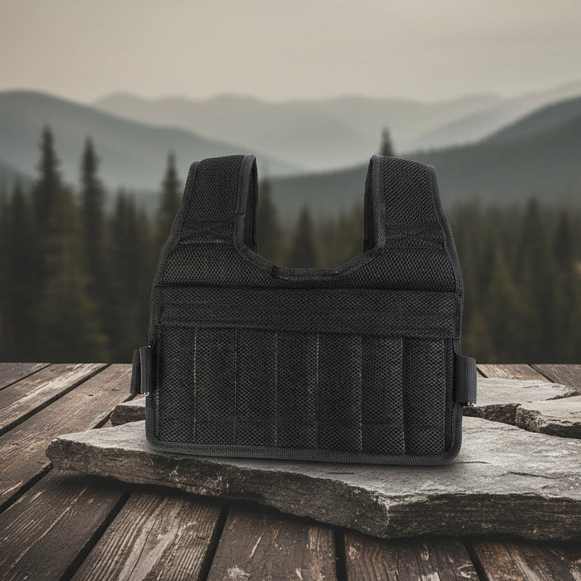Black weighted vest (inside out reverse view) on a white background - offered by the best hiking store in New York, The Adirondack Tool Company