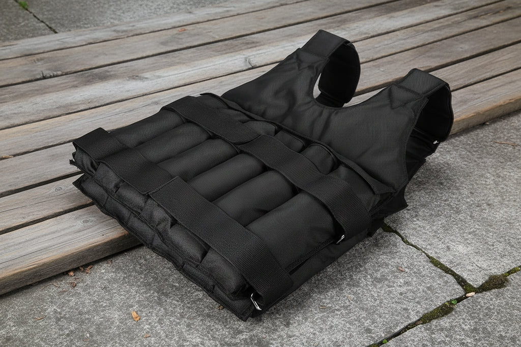Black weighted vest on a white background (Alternate view) - offered by the best hiking store in New York, The Adirondack Tool Company