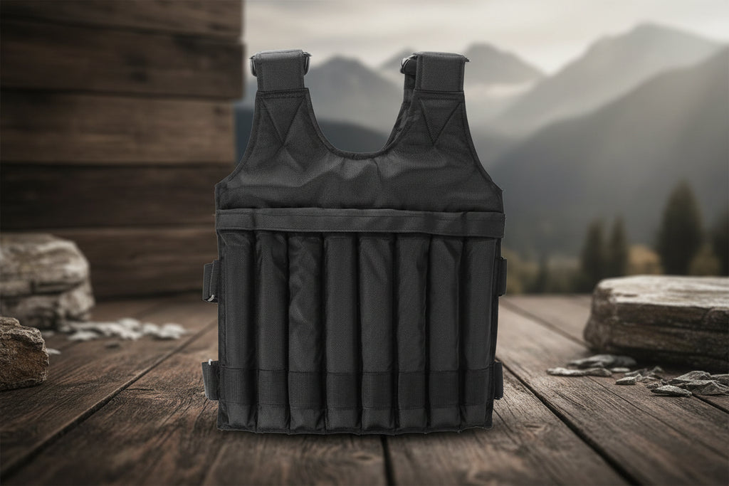 Black weighted vest on a white background (view from back) - offered by the best hiking store in New York, The Adirondack Tool Company