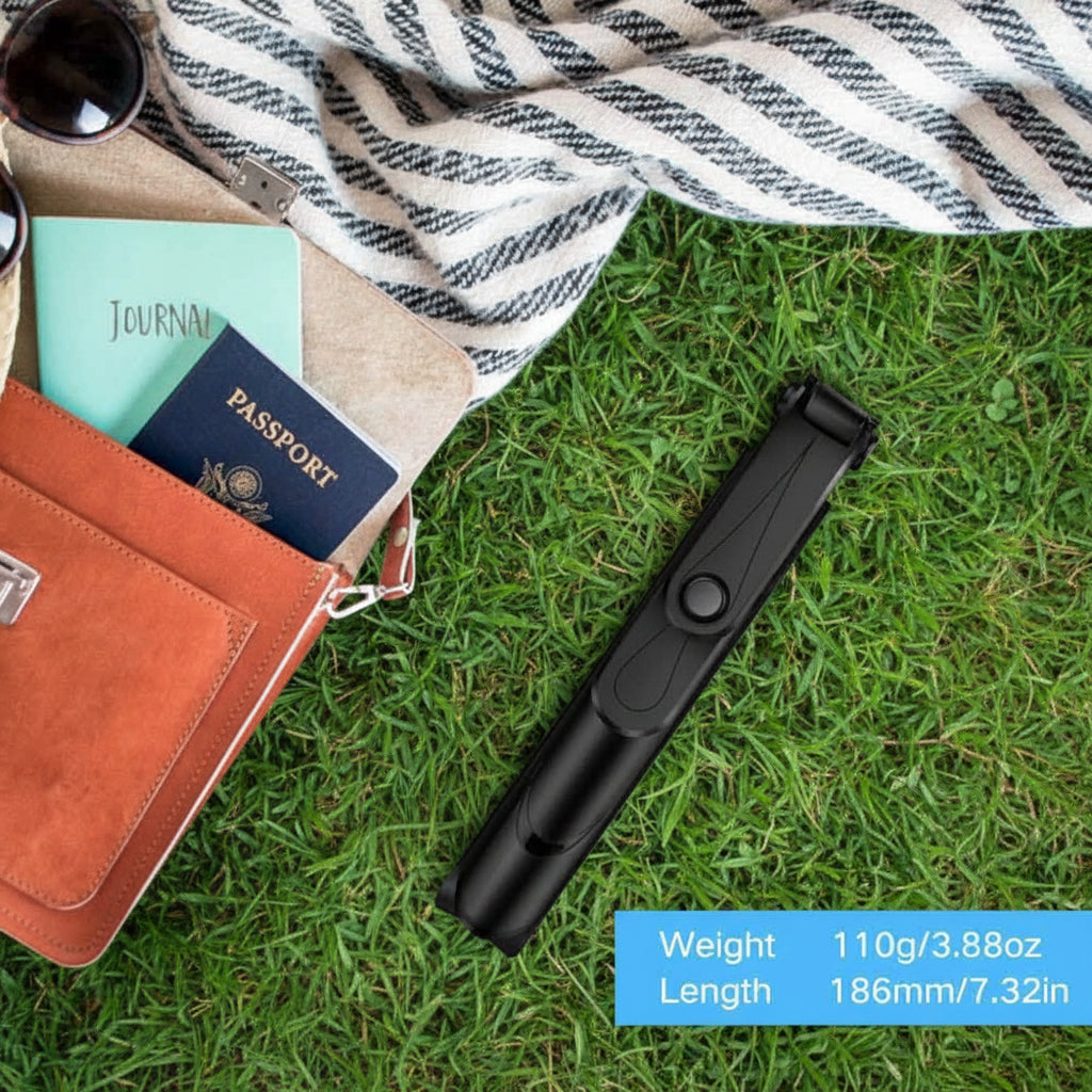Black selfie stick in compact form with length and weight details - offered by the best outdoor gear store in Massachusetts, The Adirondack Tool Co.