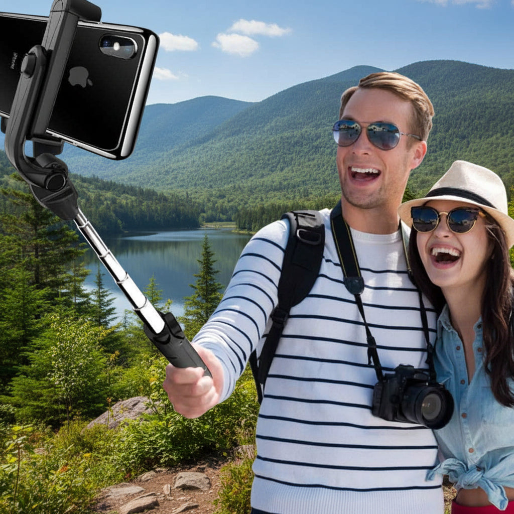 Man and woman taking a selfie with a selfie stick in an outdoor setting - offered by the best outdoor gear store in Massachusetts, The Adirondack Tool Co.
