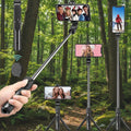 Black selfie stick with smartphone attachments on a white background - offered by the best outdoor gear store in Massachusetts, The Adirondack Tool Co.