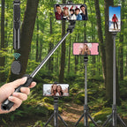 Black selfie stick with smartphone attachments on a white background - offered by the best outdoor gear store in Massachusetts, The Adirondack Tool Co.