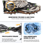 Qunature 22-point steel microspikes with TPE ring and elastic straps, shown on a white background - offered by the best hiking gear store and guiding service in New York, The Adirondack Tool Co.