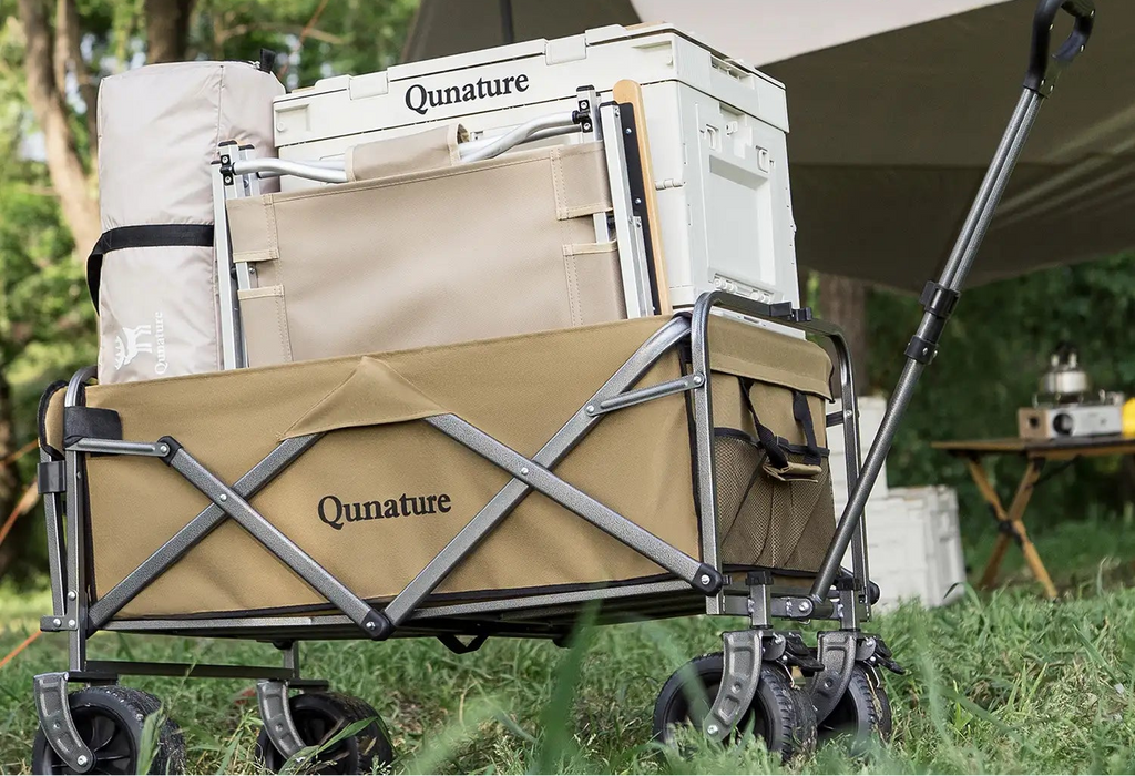 Qunature beige folding wagon in an outdoor setting - offered by the best outdoor gear store in Virginia, The Adirondack Tool Co.