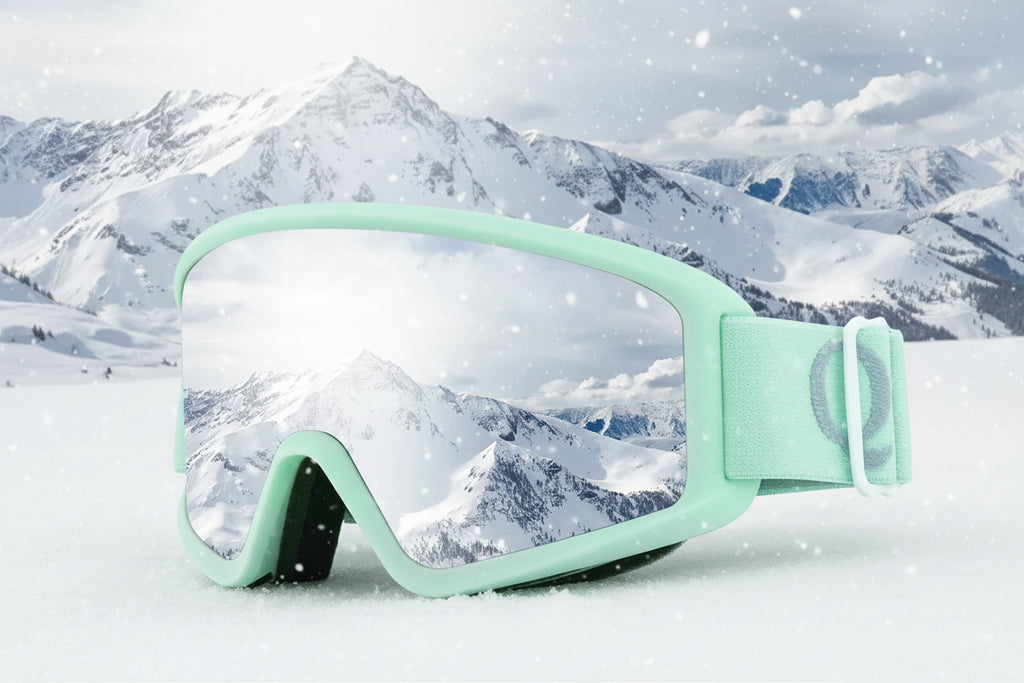 Snow goggles with mountain view