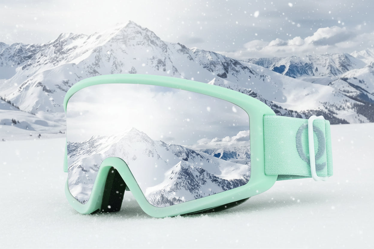 Snow goggles with mountain view