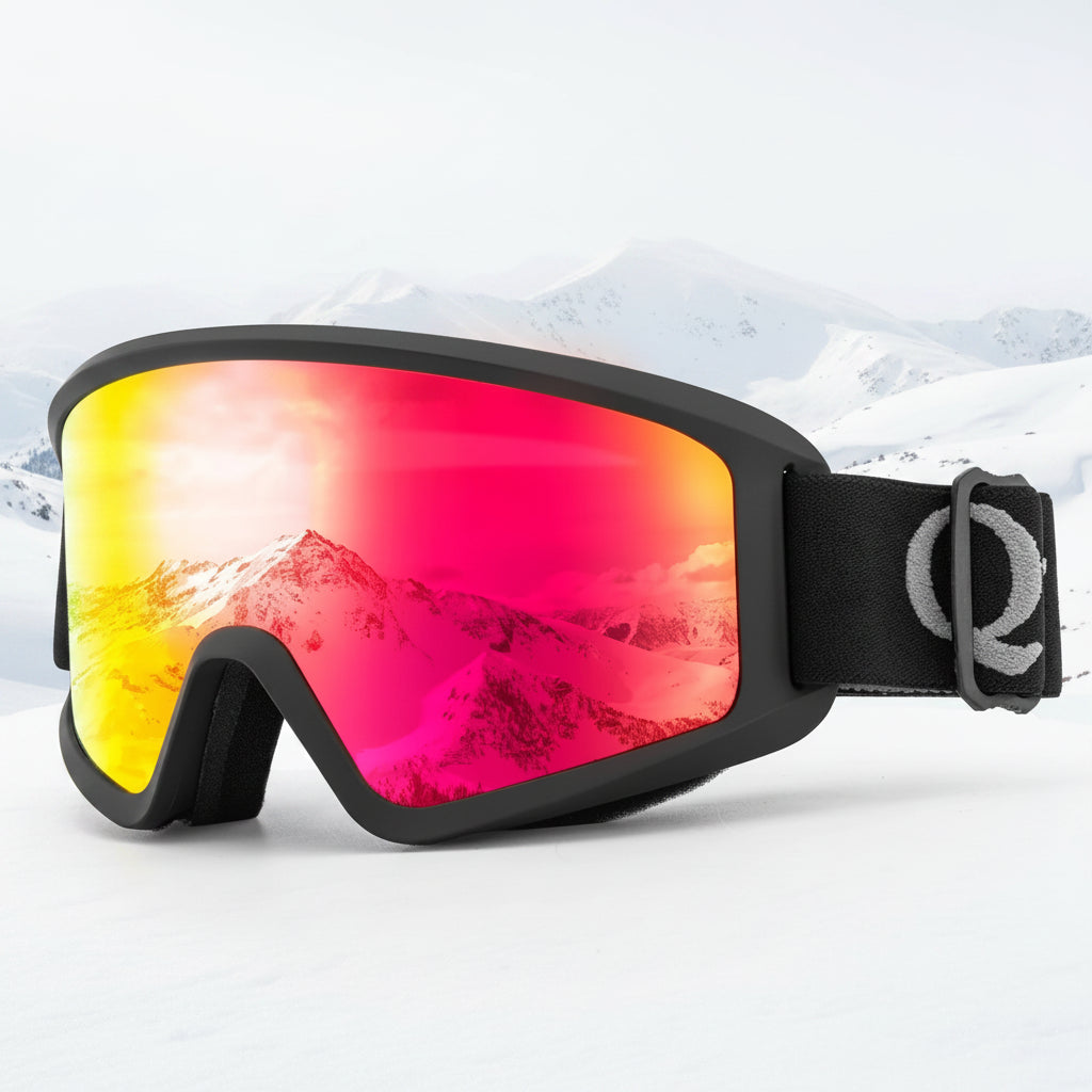 Ski goggles with red and orange reflective lens
