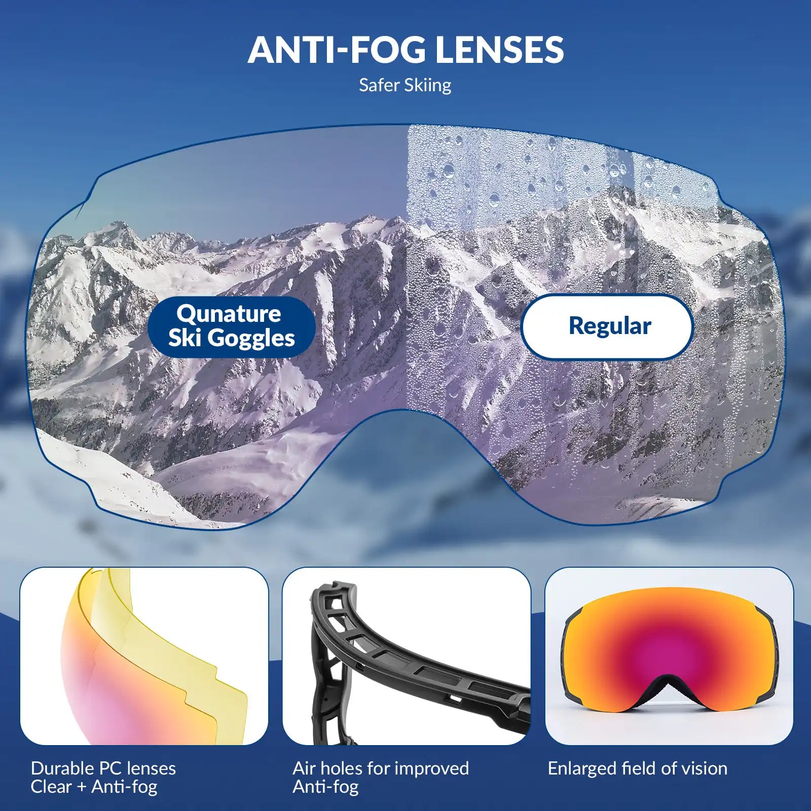 Anti-Fog Ski Goggles Double-Layer UV400 Protection Lenses for Clear View