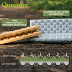 Inflatable mat with Qunature branding, highlighting features like aluminum foil layer, IPXE rating, and breathability.