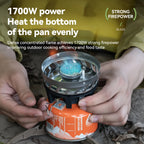 Person using a portable stove with a focus on fire power and outdoor cooking - offered by the best camping gear store in Pennsylvania, The Adirondack Tool Co.