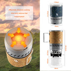 Portable stove with topographic design and brand logo and measurements on a mountain background - offered by the best camping gear store in Pennsylvania, The Adirondack Tool Co.