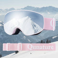 Ski goggles with pink strap and on a mountain background - offered by the best outdoor gear store in Pennsylvania, The ADK Tool Co.