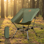 Green camping chair with carrying case on a forest background - offered by the best outdoor gear store in Pennsylvania, The Adirondack Tool Co.