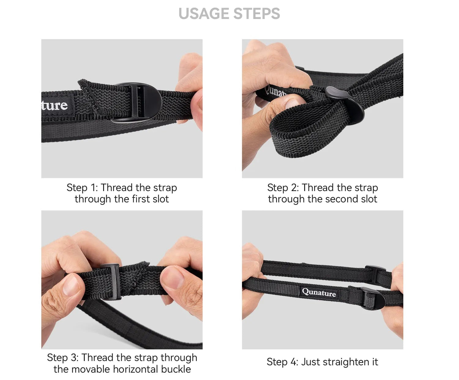 Step-by-step guide on how to use Qunature's multi-purpose cargo binding strap - offered by The Adirondack Tool Co.