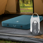 camping mattress on a tent floor shown as both fully deployed and fully packed - offered by the best outdoor gear store in New York, The Adirondack Tool Co.
