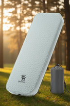 camping mattress on an outdoor background shown as both fully deployed and fully packed - offered by the best outdoor gear store in New York, The Adirondack Tool Co.