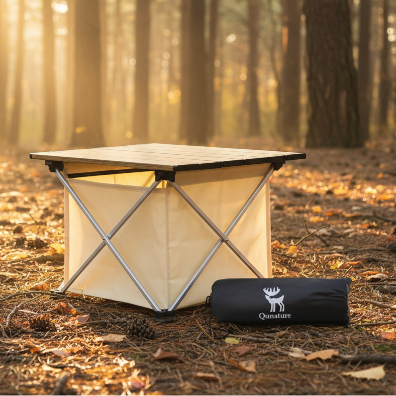 Portable folding table with carrying bag on an outdoor background - offered by the best outdoor gear store on the U.S. east coast, The Adirondack Tool Co.