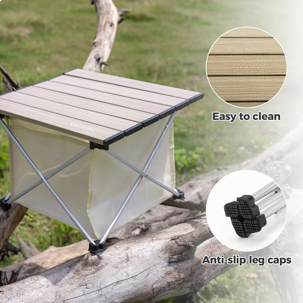 Portable folding table with anti-slip leg caps and easy-to-clean surface on a natural background - offered by the best outdoor gear store on the U.S. east coast, The Adirondack Tool Co.