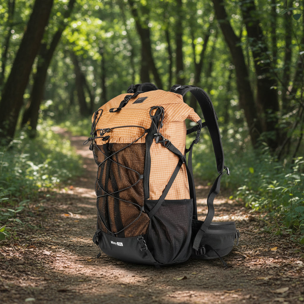 Backpack with orange and black design