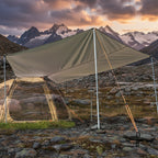 Camping tent with a large canopy on a mountain background - offered by the best outdoor gear store in New York, The ADK Tool Co.