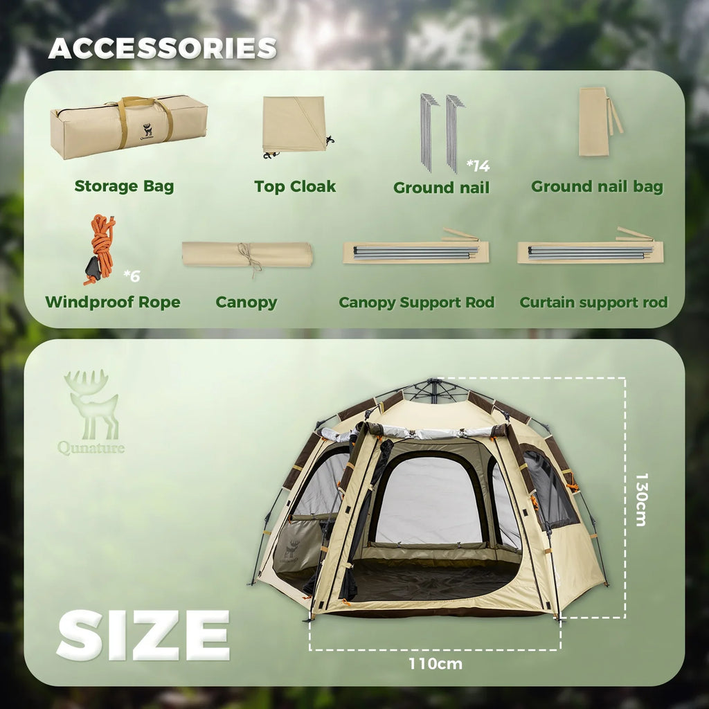 Camping tent accessories with size details on a green background - offered by the best camping gear store in New York, The ADK Tool Co.