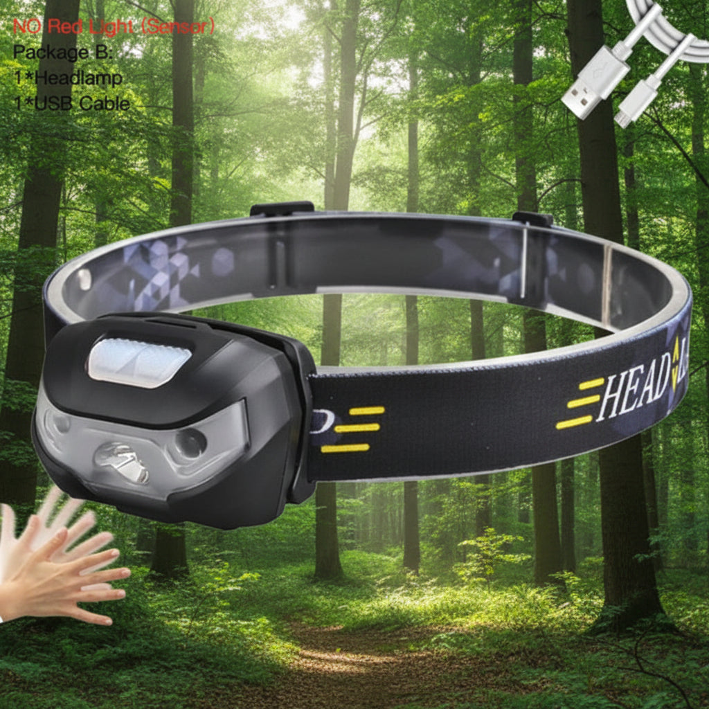 Black headlamp with USB cable