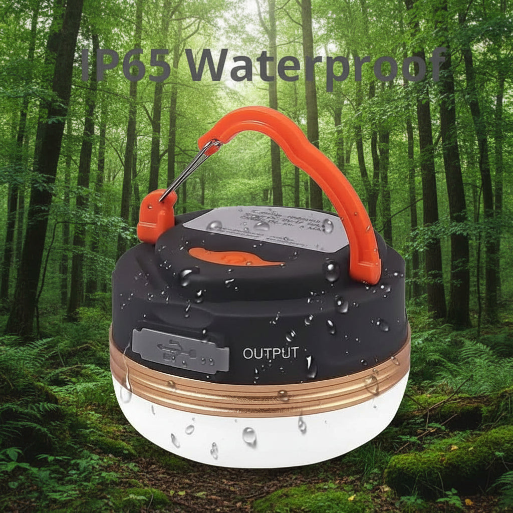 Black and orange camping lantern with IP65 waterproof rating