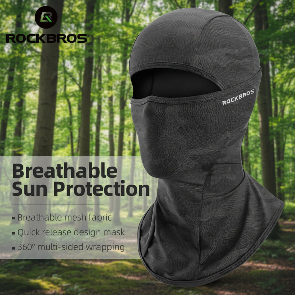 Black camouflage balaclava with features on an outdoor background - offered by the best hiking gear store in the northeast, The Adirondack Tool Co.