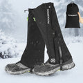 Black hiking gaiters with visible branding