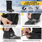 Instructions for using a gaiter system with a mountain background